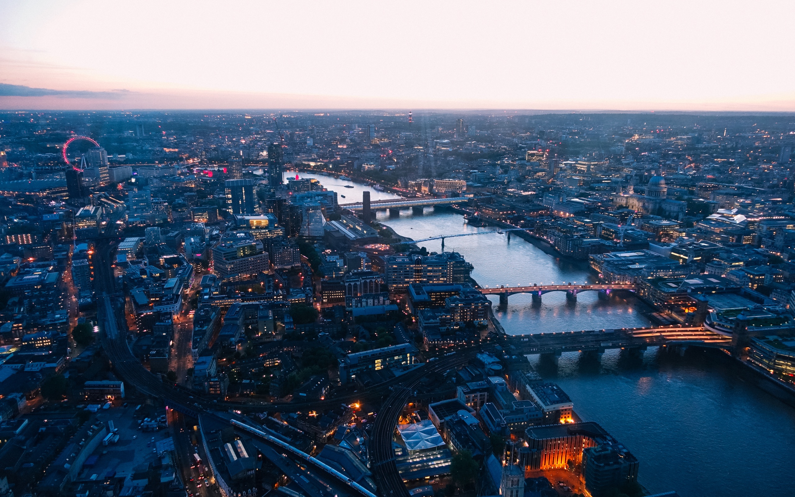 London Eye view from the Shard at sunset